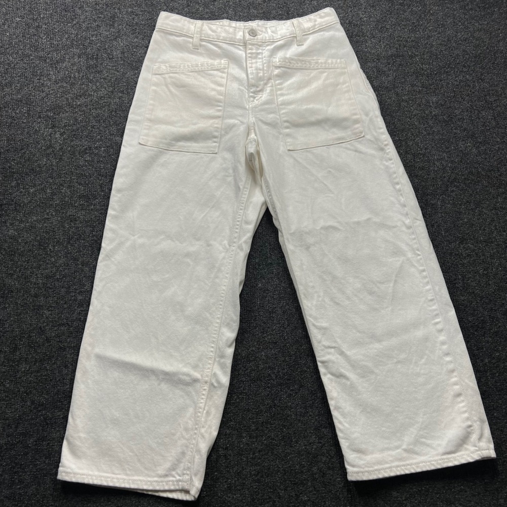 Lucky Brand High Rise Wide Leg Crop Jeans White Size 6/28 Patch Pockets